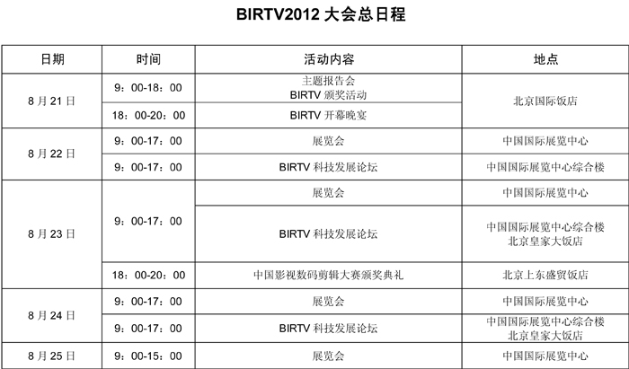 BIRTV2012展会日程
